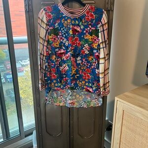 Zara Blue Floral Blouse with Red and Yellow Accents